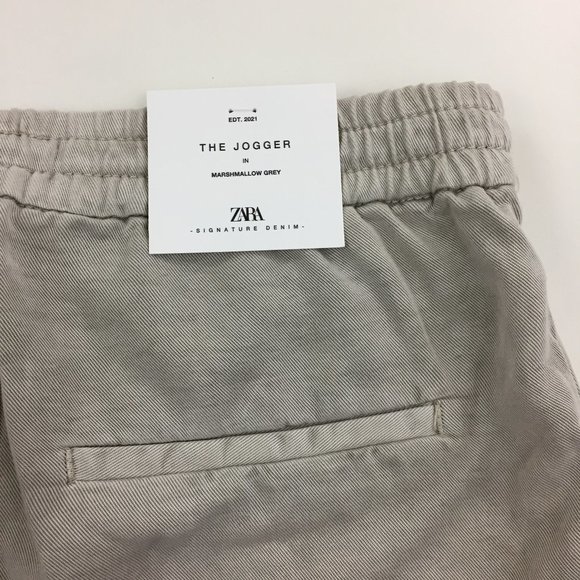 NWT ZARA Marshmallow Gray Slim Leg Drawstring Waist Mid-Rise The Jogger Pants - Picture 14 of 16